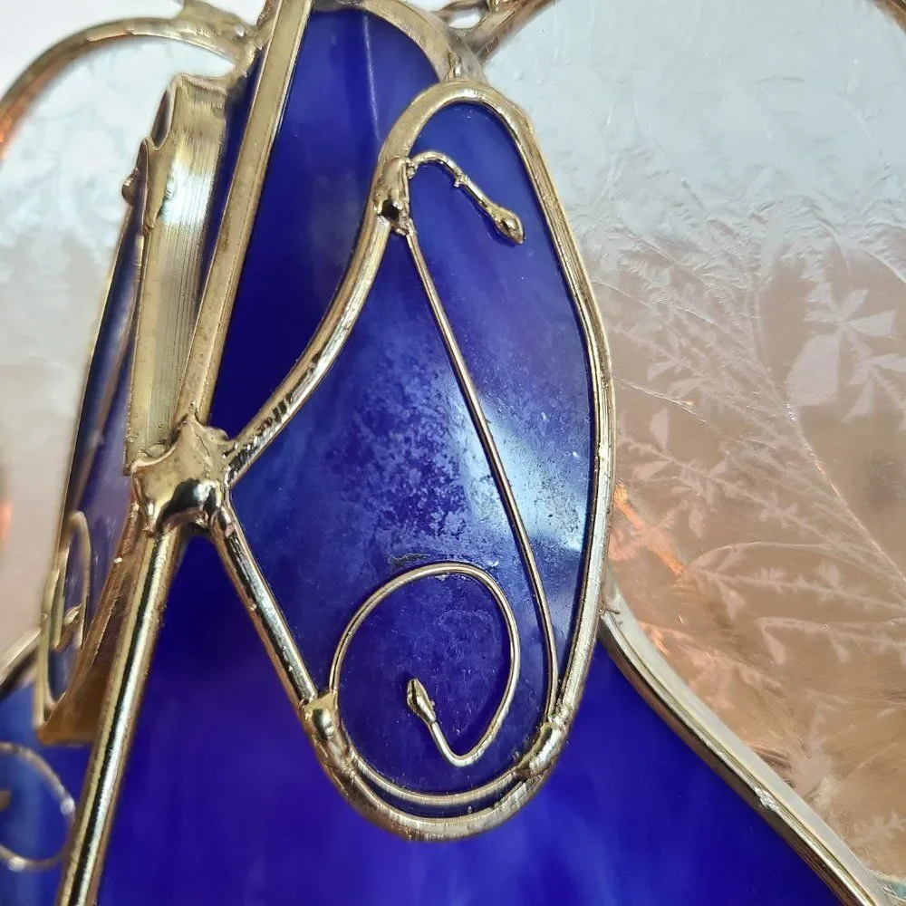 Vintage Stained Glass Tealight Holder Angel Trumpet Candle Display Cobalt Blue
